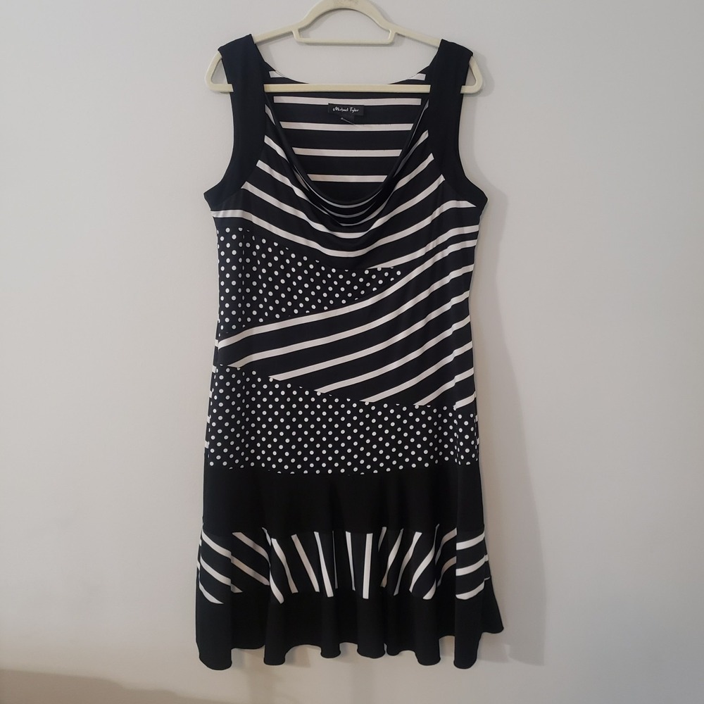 Michael Tyler Artsy Stretchy Dress XL Patchwork Cowl Neck Mixed‎ Patterns